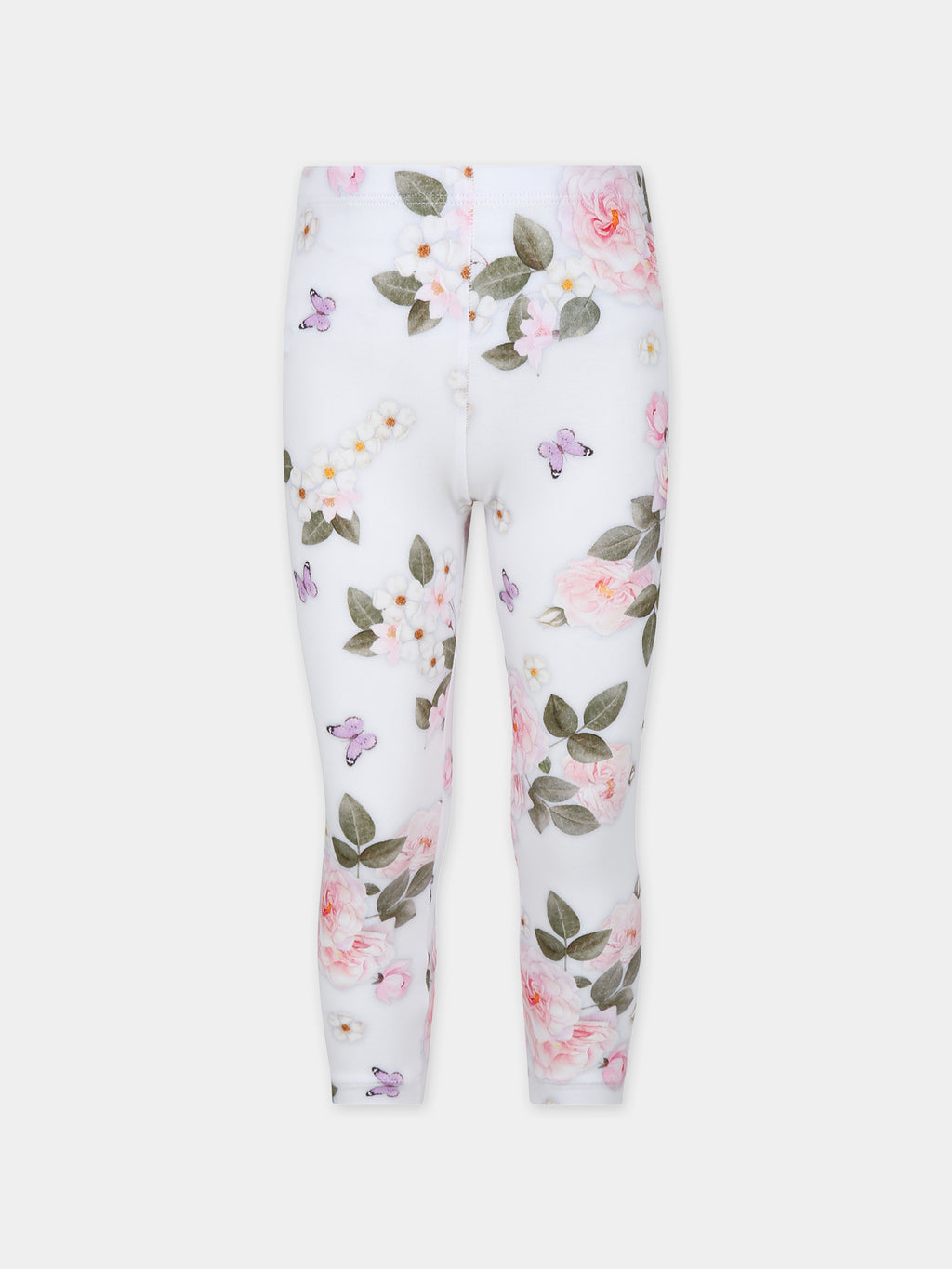 Leggings bianchi per bambina con stampa floreale